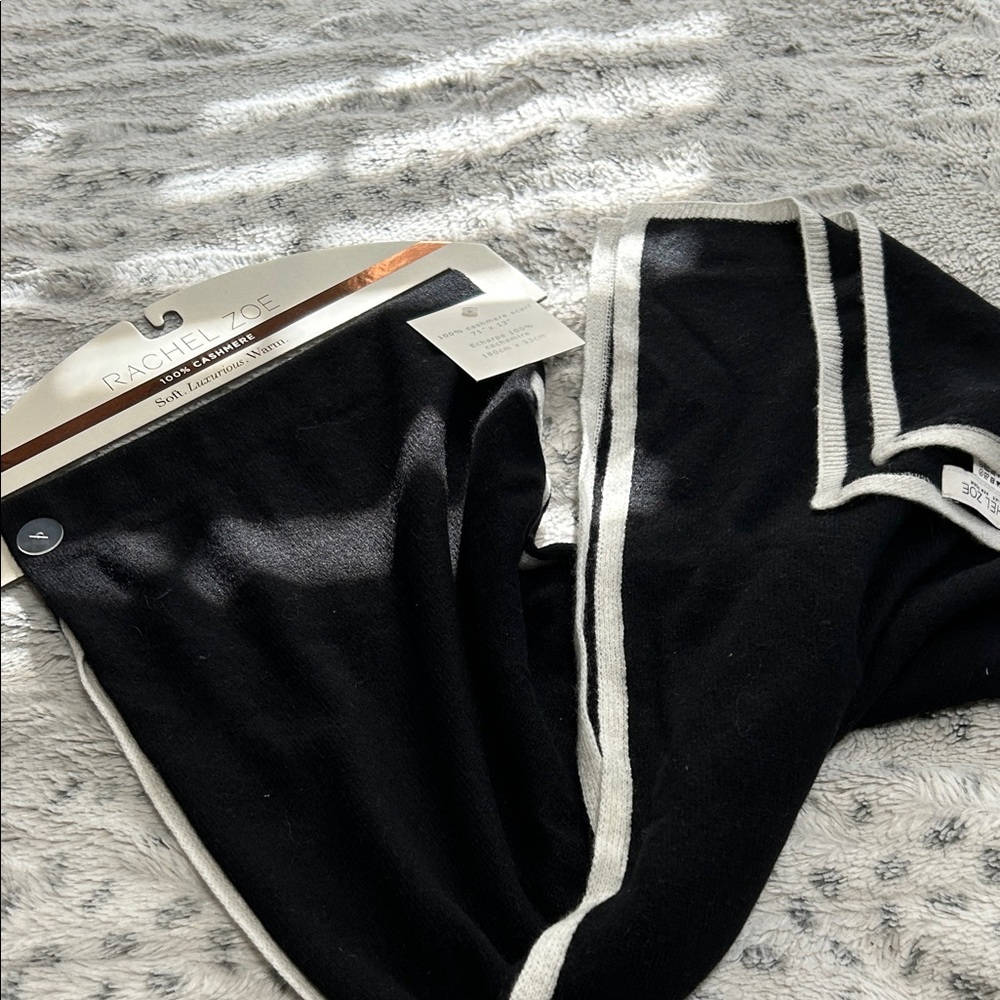 Rachel Zoe Classic Black Scarf with White Edging